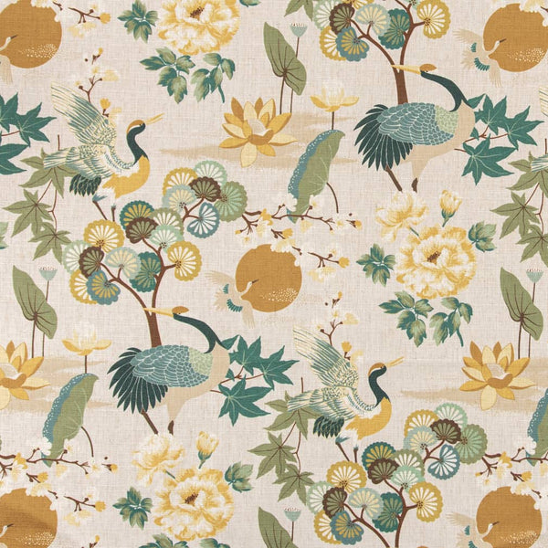 Charlotte Garden Floral Upholstery Fabric - 54" Nature-Inspired Print with Lotus and Peony Accents