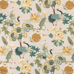 Charlotte Garden Floral Upholstery Fabric - 54" Nature-Inspired Print with Lotus and Peony Accents