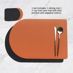 Dual Side 2 Color  Tableware Pad Placemat PU Leather Table Mat Heat Insulation Non-Slip Placemats Bowl Coaster Kitchen