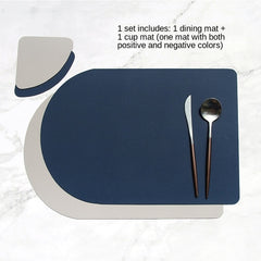 Dual Side 2 Color  Tableware Pad Placemat PU Leather Table Mat Heat Insulation Non-Slip Placemats Bowl Coaster Kitchen