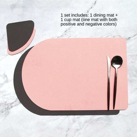 Dual Side 2 Color  Tableware Pad Placemat PU Leather Table Mat Heat Insulation Non-Slip Placemats Bowl Coaster Kitchen