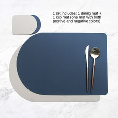 Dual Side 2 Color  Tableware Pad Placemat PU Leather Table Mat Heat Insulation Non-Slip Placemats Bowl Coaster Kitchen