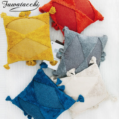 Tufted Tassel Macrame Throw Pillow Cushion Covers