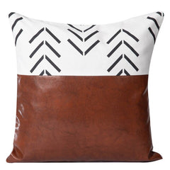 Japanese-style Faux Leather And Cotton Throw Pillow Covers