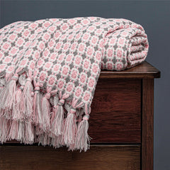 Nordic Diamond Knitted Throw Blanket with Tassels