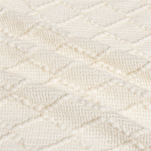 Nordic Diamond Knitted Throw Blanket with Tassels