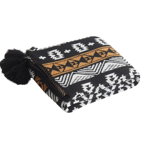 Neutral Diamond Patterned Woven Throw Blanket with Tassels