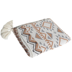 Neutral Diamond Patterned Woven Throw Blanket with Tassels