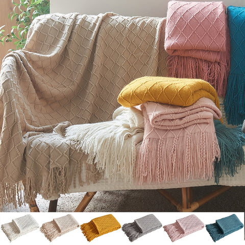 Diamond Lattice Knit Throw Blanket in 6 colors
