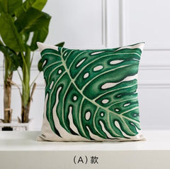 Green Tropical Leaves Printed Throw Pillow Cushion Cover