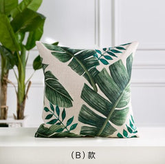 Green Tropical Leaves Printed Throw Pillow Cushion Cover