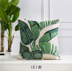 Green Tropical Leaves Printed Throw Pillow Cushion Cover