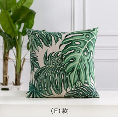 Green Tropical Leaves Printed Throw Pillow Cushion Cover