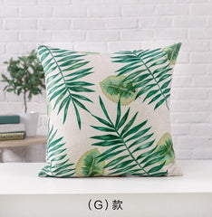 Green Tropical Leaves Printed Throw Pillow Cushion Cover