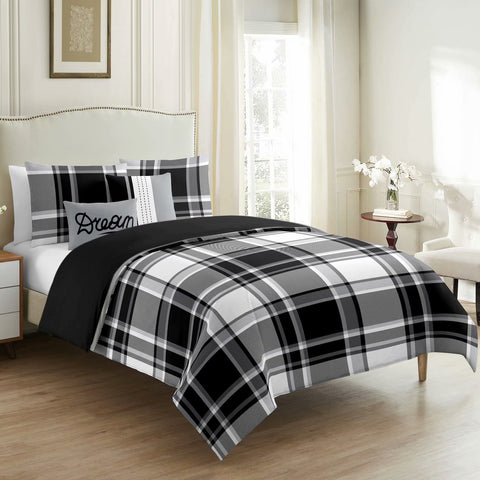 Windowpane Print Cotton Bedding Set - 5 Pieces