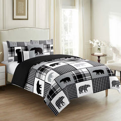 Windowpane Print Cotton Bedding Set - 5 Pieces