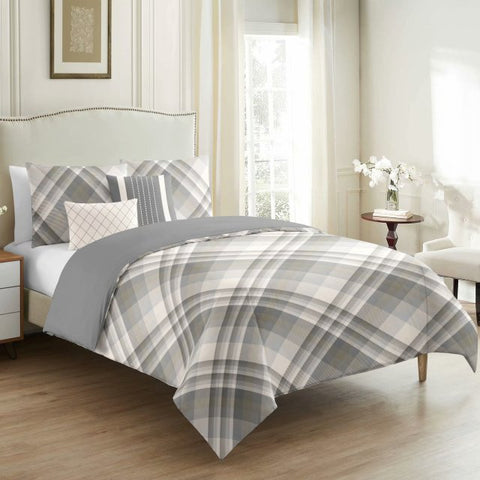 Windowpane Print Cotton Bedding Set - 5 Pieces