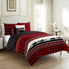 Windowpane Print Cotton Bedding Set - 5 Pieces