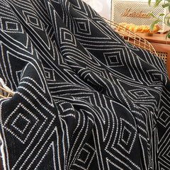 Triangle Pattern Black & White Knitted Throw Blanket