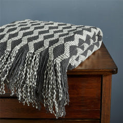 Nordic Diamond Knitted Throw Blanket with Tassels