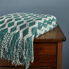Nordic Diamond Knitted Throw Blanket with Tassels
