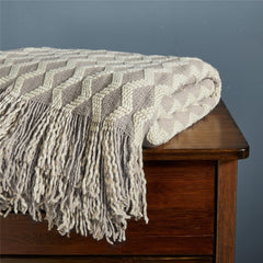 Nordic Diamond Knitted Throw Blanket with Tassels