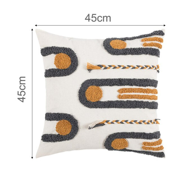 Boho Style Brown & White Tufted Throw Pillow Cushion Cover