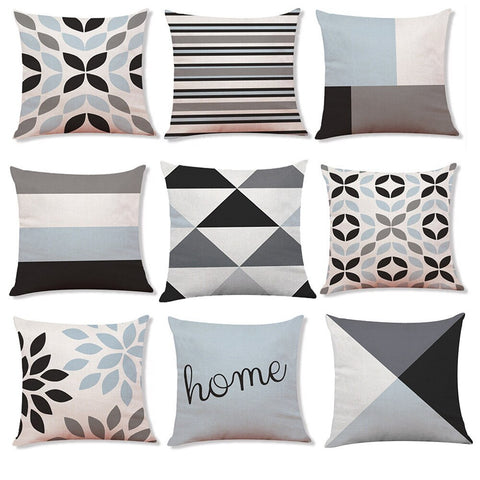 Calming Geometric Print Linen Throw Pillow Cover