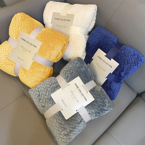 Solid Herringbone Fleece Throw Blanket