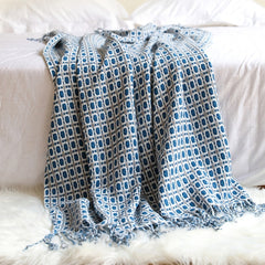 Gingham style Knitted Throw Blanket in 3 colors