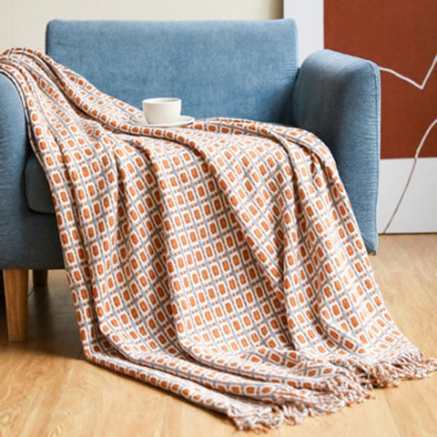 Gingham style Knitted Throw Blanket in 3 colors