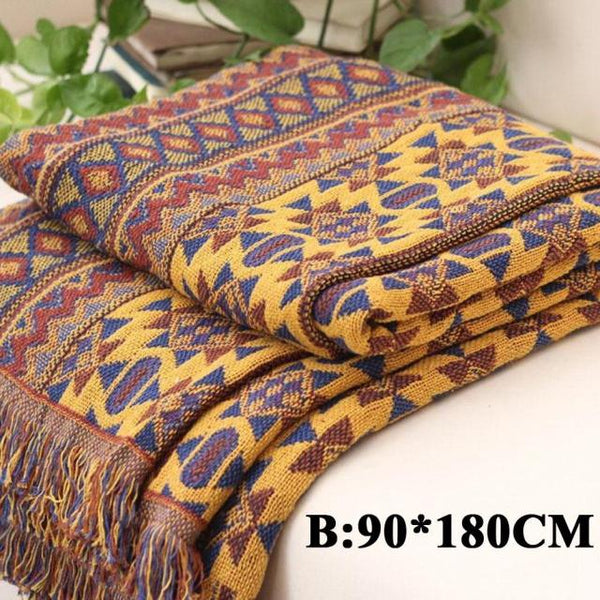 Southwestern Throw Blanket with Tassels - 100% Cotton