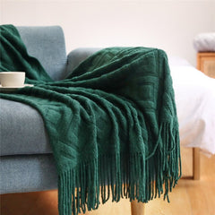 Battilo Knit Stripe Throw Blanket with Tassels
