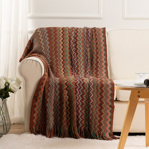 Battilo Knit Stripe Throw Blanket with Tassels