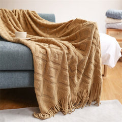 Battilo Knit Stripe Throw Blanket with Tassels