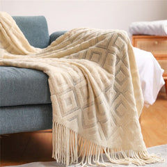 Battilo Knit Stripe Throw Blanket with Tassels