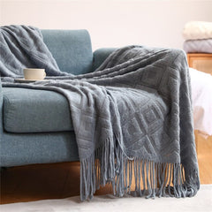 Battilo Knit Stripe Throw Blanket with Tassels
