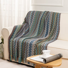 Battilo Knit Stripe Throw Blanket with Tassels