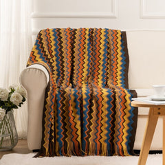 Battilo Knit Stripe Throw Blanket with Tassels